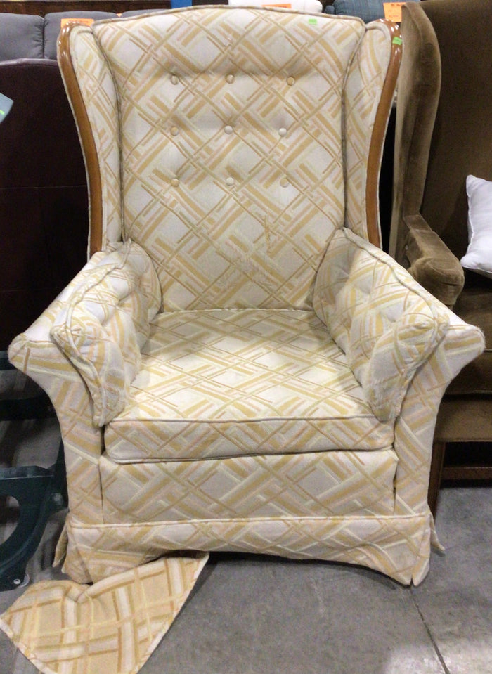 Beige Patterned Wingback Chair