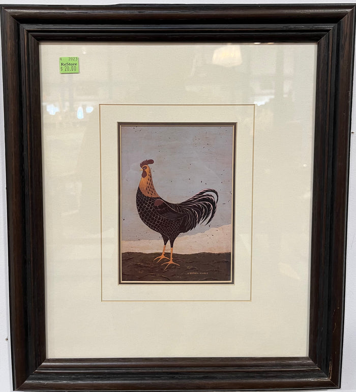 Rooster Painting with Wooden Frame