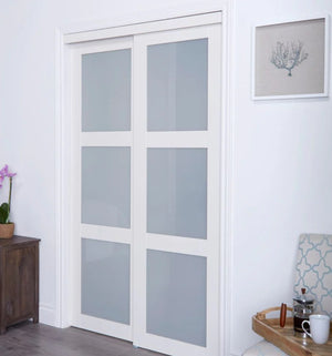 72" Modern European Off-White Sliding Closet Door 3 Frosted Glass Lite