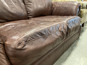 Brown Leather Love Seat w/ Rivets