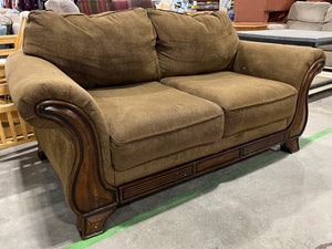 Brown Love-seat with Wooden Frame