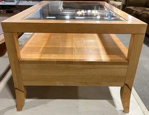 Light Wood Coffee Table with Beveled Glass and Two Drawers