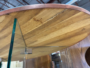 Wooden Table with Elevated Glass Top and Glass Legs