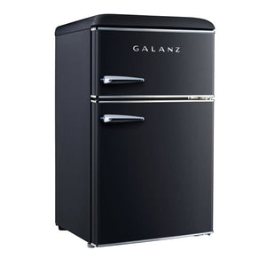 Galanz Retro Mini Fridge with Dual Door True Freezer in Black