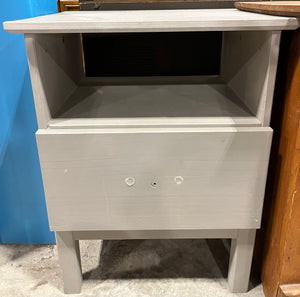Grey Side Table w/ Shelf + Drawer