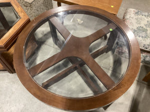 Large Round Coffee Table with Beveled Glass