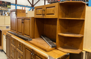 Oak Kitchenette with Vintage Hardware, Corner Shelf Unit, and Microwave Cabinet