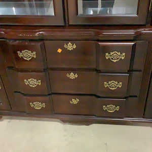 Dark Wood and Brass Buffet and Hutch