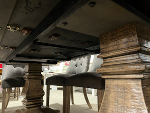 Rustic Dining Table with Leaf Insert and Eight Chairs