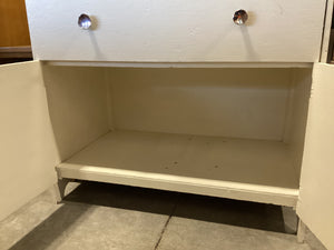 White Storage Table with Metal Knobs