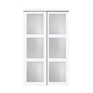 72" Modern European Off-White Sliding Closet Door 3 Frosted Glass Lite