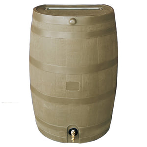 Polyethylene 50 Gallon Flat Back Rain Barrel, Oak Color