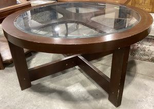 Large Round Coffee Table with Beveled Glass
