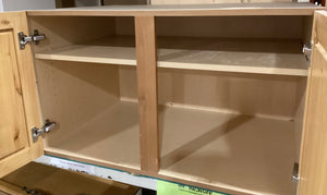 Golden Oak Upper Cabinet with Grey Metal Handles