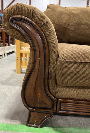 Brown Love-seat with Wooden Frame