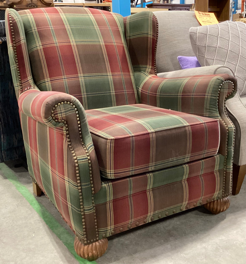 Plaid Wingback Chair w Stud Detailing Habitat for Humanity