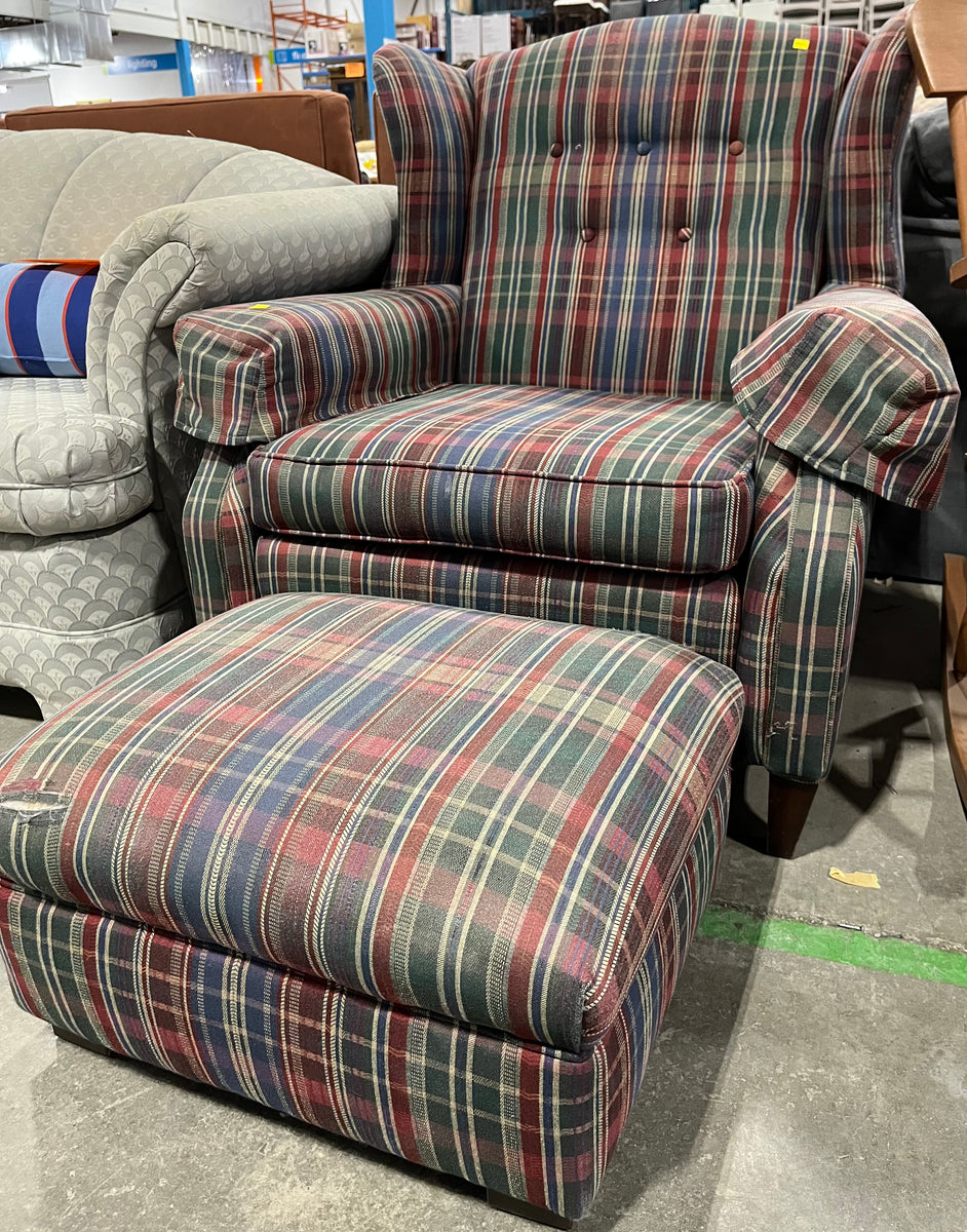 Multicoloured Striped Wingback Chair w/Ottoman – Habitat for Humanity ...