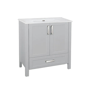 Delchester 30 inch Vanity with Thin Ceramic Top, Light Grey Finish
