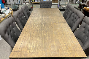 Rustic Dining Table with Leaf Insert and Eight Chairs