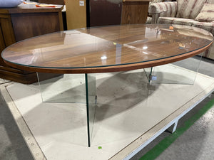 Wooden Table with Elevated Glass Top and Glass Legs