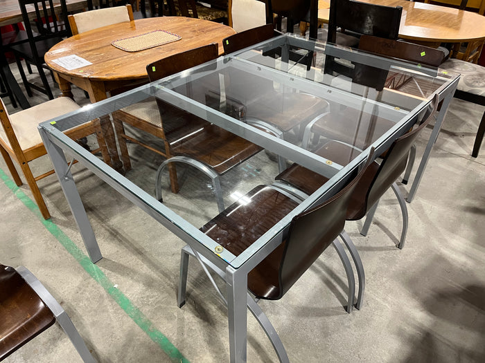 Rectangular Glass Top Table with 6 chairs
